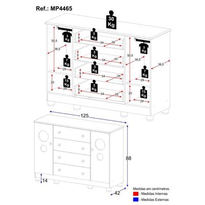 Cômoda Infantil 125cm 2 Portas Com Vidro E 4 Gavetas Bombom Multimóveis MP4465 Branco-madeirado