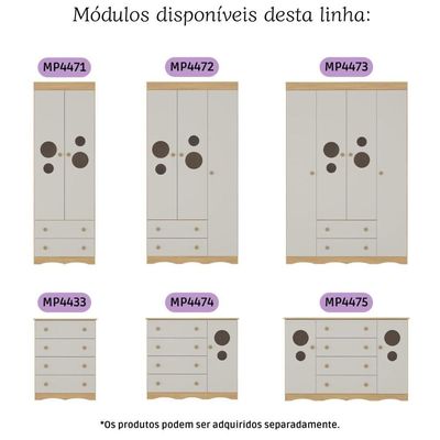 Cômoda Infantil 125cm 2 Portas Com Vidro E 4 Gavetas Sonho Multimóveis MP4475 Madeirado-off White