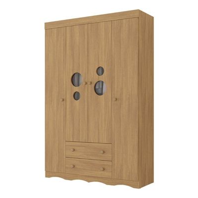 Guarda-roupa Infantil 122cm Com Vidro 4 Portas E 2 Gavetas Sonho Multimóveis MP4473 Madeirado
