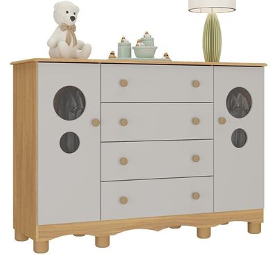 Cômoda Infantil 125cm 2 Portas Com Vidro E 4 Gavetas Suspiro Multimóveis MP4460 Madeirado-off White