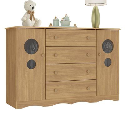 Cômoda Infantil 125cm 2 Portas Com Vidro E 4 Gavetas Sonho Multimóveis MP4475 Madeirado