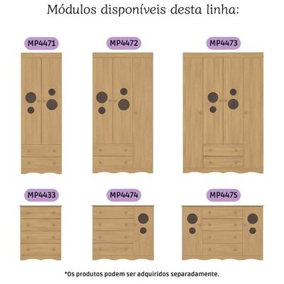 Cômoda Infantil 125cm 2 Portas Com Vidro E 4 Gavetas Sonho Multimóveis MP4475 Madeirado