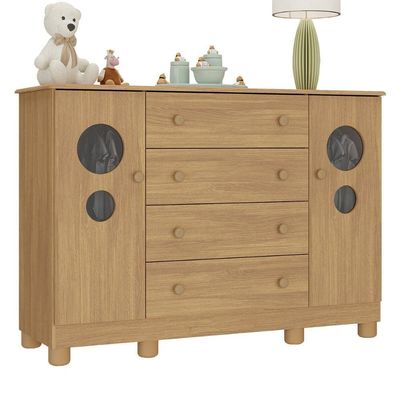 Cômoda Infantil 125cm 2 Portas Com Vidro E 4 Gavetas Bombom Multimóveis MP4465 Madeirado