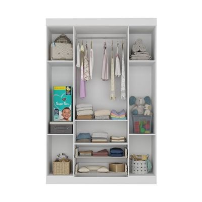 Guarda-roupa Infantil 122cm Com Vidro 4 Portas E 2 Gavetas Pirulito Multimóveis MP4468 Branco-madeirado