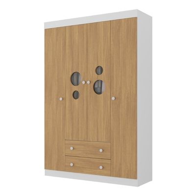 Guarda-roupa Infantil 122cm Com Vidro 4 Portas E 2 Gavetas Pirulito Multimóveis MP4468 Branco-madeirado