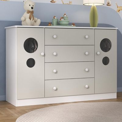 Cômoda Infantil 125cm 2 Portas Com Vidro E 4 Gavetas Pirulito Multimóveis MP4470 Branco-off White