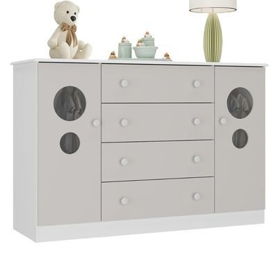 Cômoda Infantil 125cm 2 Portas Com Vidro E 4 Gavetas Pirulito Multimóveis MP4470 Branco-off White