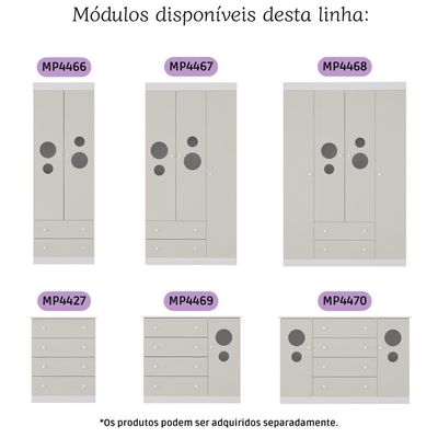 Guarda-roupa Infantil 92cm Com Vidro 3 Portas E 2 Gavetas Pirulito Multimóveis MP4467 Branco-off White