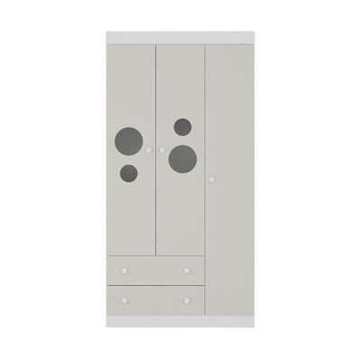 Guarda-roupa Infantil 92cm Com Vidro 3 Portas E 2 Gavetas Pirulito Multimóveis MP4467 Branco-off White