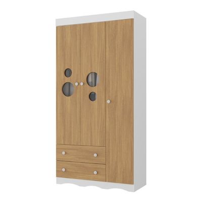 Guarda-roupa Infantil 92cm Com Vidro 3 Portas E 2 Gavetas Sonho Multimóveis MP4472 Branco-madeirado