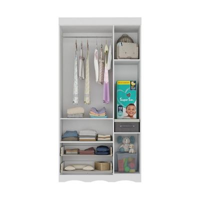 Guarda-roupa Infantil 92cm Com Vidro 3 Portas E 2 Gavetas Sonho Multimóveis MP4472 Branco-madeirado