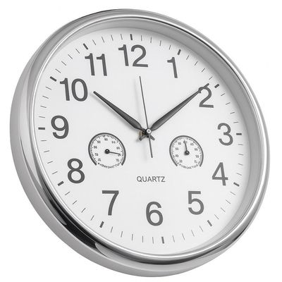 Relogio Medidor De Temperatura E Umidade Decorativo Luxo Sala Cozinha Quarto Escritorio Consultorio Prata