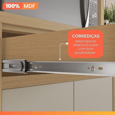 Balcão Gabinete De Cozinha 1,20m 1 Porta 3 Gavetas 100% Mdf Cléo Madeirado/off White Nesher Madeir/off