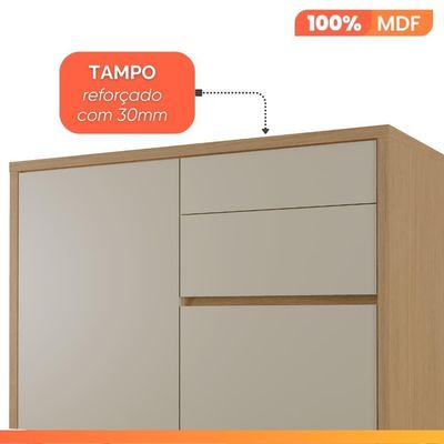 Balcão Gabinete De Cozinha 1,20m 1 Porta 3 Gavetas 100% Mdf Cléo Madeirado/off White Nesher Madeir/off
