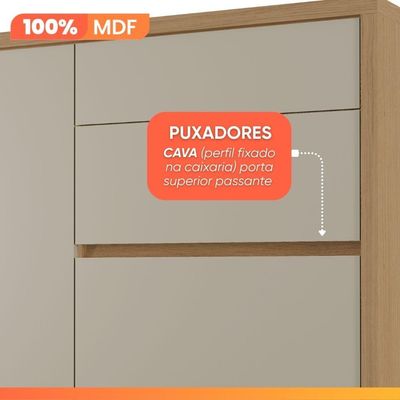 Balcão Gabinete De Cozinha 1,20m 1 Porta 3 Gavetas 100% Mdf Cléo Madeirado/off White Nesher Madeir/off