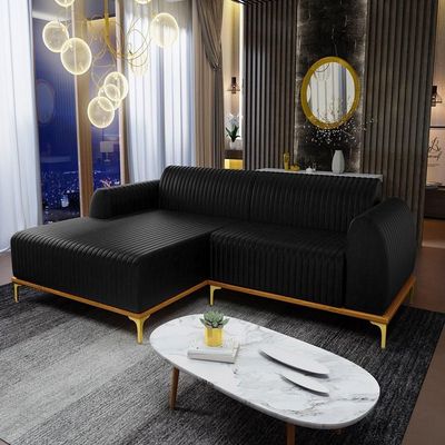 Sofá 265cm 4 Lugares Com Chaise Esquerdo Pés Gold Molino B-159 Corano Preto - Domi