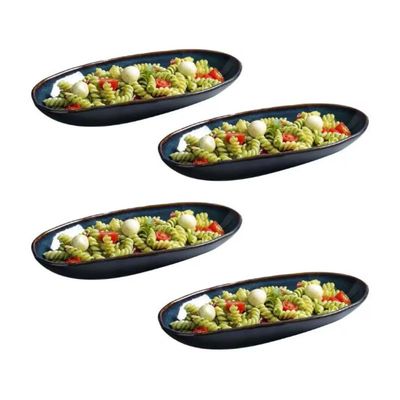 Conjunto de Travessas Ovais Grandes Porto Brasil Orgânico Oceano 32x16cm - 4 Peças Azul