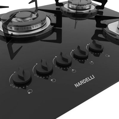 Cooktop Nardelli à Gás Ndl 5b Tc Vidro Preto Flange Inox Preto Bivolt