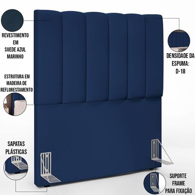 Cabeceira Cama Box Solteiro 100 cm Dália W01 Suede Azul Marinho - Lyam Decor