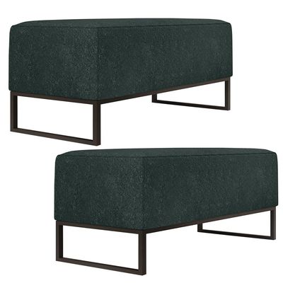 Kit 02 Puffs Decorativo Para Sala de Estar Cléo W01 Base Ferro 90 cm Linho Verde Musgo - Lyam Decor