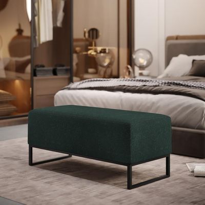 Kit 02 Puffs Decorativo Para Sala de Estar Cléo W01 Base Ferro 90 cm Linho Verde Musgo - Lyam Decor