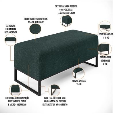 Kit 02 Puffs Decorativo Para Sala de Estar Cléo W01 Base Ferro 90 cm Linho Verde Musgo - Lyam Decor