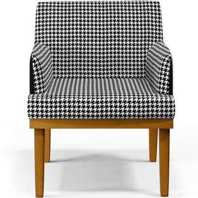 Kit 04 Poltronas Decorativa Base Mel Beatriz W01 Suede Pied Poule Couríssimo Preto - Lyam Decor
