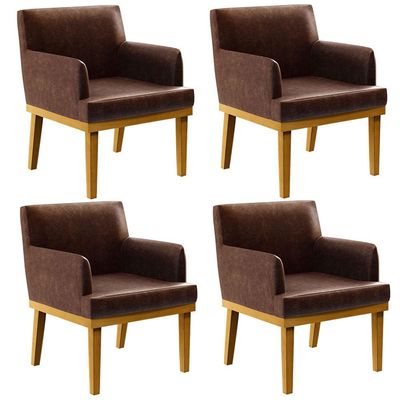 Kit 4 Poltronas Decorativas Para Sala De Estar E Recepção Beatriz W01 Couríssimo Marrom - Lyam Decor
