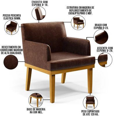 Kit 4 Poltronas Decorativas Para Sala De Estar E Recepção Beatriz W01 Couríssimo Marrom - Lyam Decor