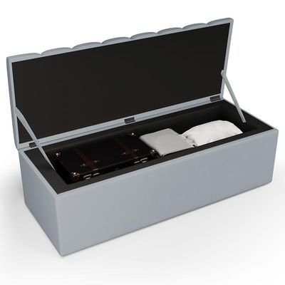 Kit Cabeceira Cama Box Casal 140cm Com Calçadeira Recamier Baú Dália W01 Suede Cinza - Lyam Decor