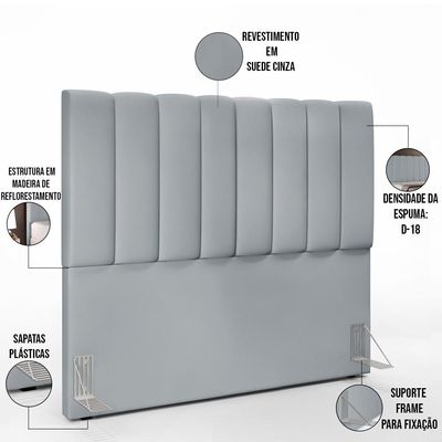 Kit Cabeceira Cama Box Casal 140cm Com Calçadeira Recamier Baú Dália W01 Suede Cinza - Lyam Decor