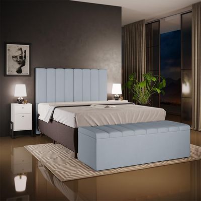 Kit Cabeceira Cama Box Casal 140cm Com Calçadeira Recamier Baú Dália W01 Suede Cinza - Lyam Decor