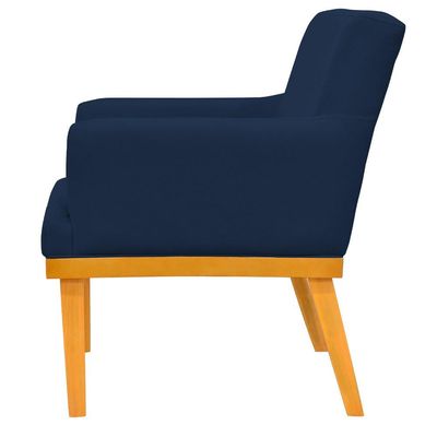 Poltrona Decorativa Para Sala de Estar Base Mel Beatriz W01 Suede Azul Marinho - Lyam Decor