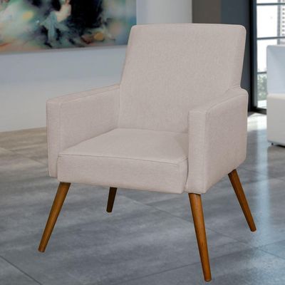 Poltrona Decorativa Para Sala de Estar e Recepção Maria W01 Linho Bege - Lyam Decor