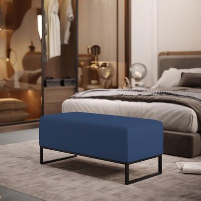 Puff Decorativo Para Sala de Estar Cléo W01 Base de Ferro 90 cm Suede Azul Marinho - Lyam Decor