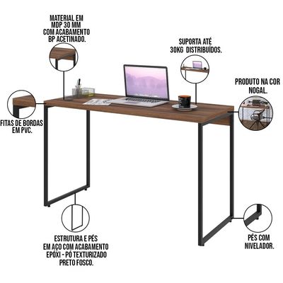 Kit 02 Mesas Para Escritório e Home Office Industrial Aspen 120 cm C01 Nogal - Lyam Decor