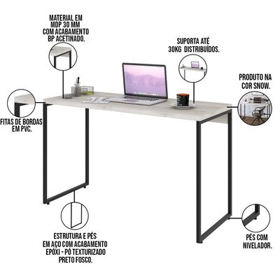 Kit 02 Mesas Para Escritório e Home Office Industrial Aspen 120 cm C01 Snow - Lyam Decor