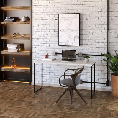 Kit 02 Mesas Para Escritório e Home Office Industrial Aspen 135 cm C01 Snow - Lyam Decor