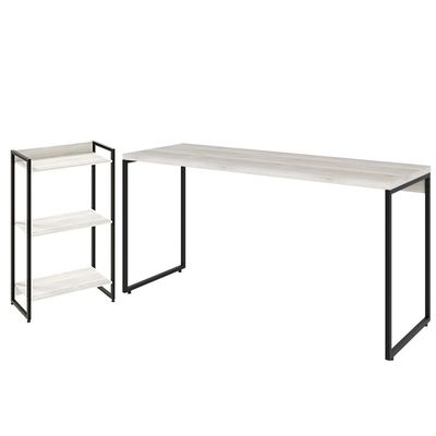 Kit Escritório Estante Areta 3 Prateleiras com Mesa Industrial Aspen 150cm C01 Snow - Lyam Decor