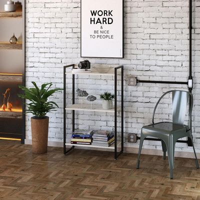 Kit Escritório Estante Areta 3 Prateleiras com Mesa Industrial Aspen 150cm C01 Snow - Lyam Decor