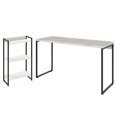 Kit Escritório Estante Areta 3 Prateleiras com Mesa Industrial Aspen 135cm C01 Snow - Lyam Decor
