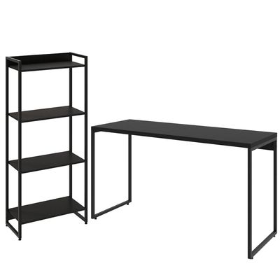 Kit Escritório Estante Areta 4 Prateleiras com Mesa Industrial Aspen 135cm C01 Onix - Lyam Decor