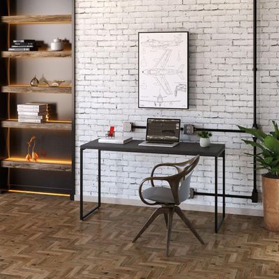 Kit Escritório Estante Areta 3 Prateleiras com Mesa Industrial Aspen 135cm C01 Onix - Lyam Decor