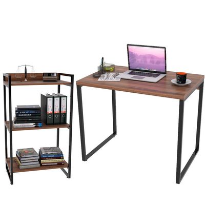 Kit Mesa Para Escritório com Estante Office Estilo Industrial Form C01 90 cm Nogal - Lyam Decor