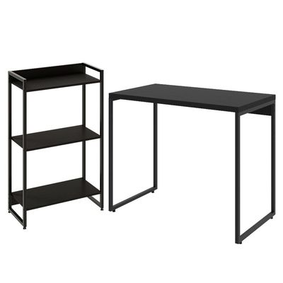 Kit Para Escritório Estante Areta 3 Prateleiras Mesa Industrial Aspen 90cm C01 Onix - Lyam Decor