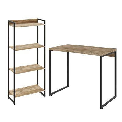 Kit Para Escritório Estante Areta 4 Prateleiras Mesa Industrial Aspen 90cm C01 Carvalho - Lyam Decor