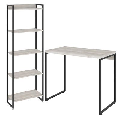 Kit Para Escritório Estante Areta 5 Prateleiras Mesa Industrial Aspen 90cm C01 Snow - Lyam Decor