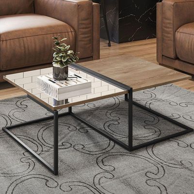 Mesa de Centro Espelhada com Mesas Laterais Industrial D01 Design Demolição - Lyam Decor