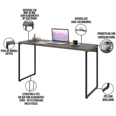 Mesa Para Escritório e Home Office Industrial Aspen 135 cm C01 Carvalho Dark - Lyam Decor