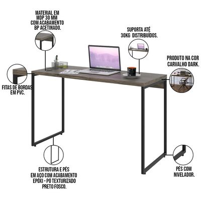 Mesa Para Escritório e Home Office Industrial Aspen 120 cm C01 Carvalho Dark - Lyam Decor